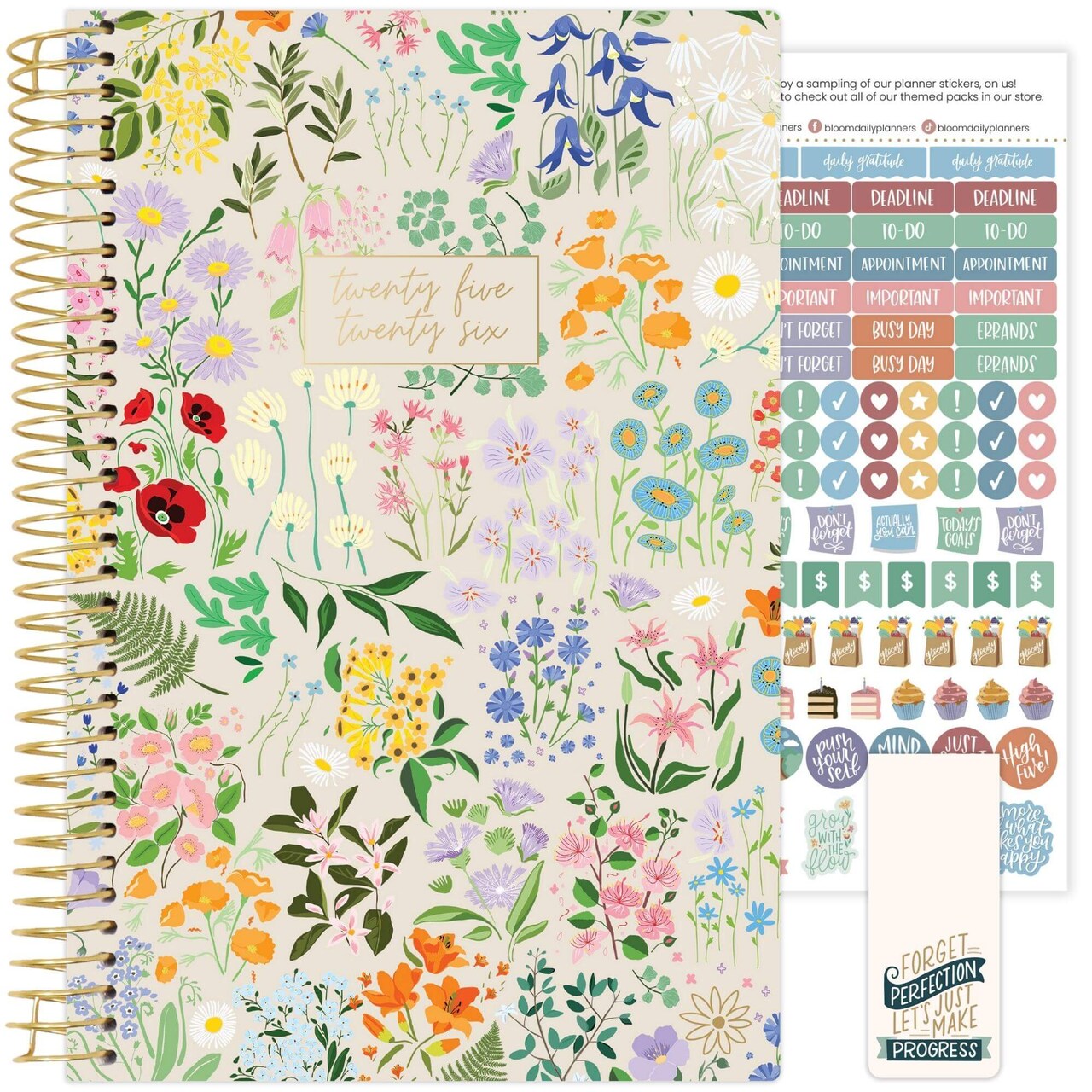 bloom daily planners 2025-26 Academic Planner, Soft Cover, 5.5" x 8.25", Garden Party, Beige
